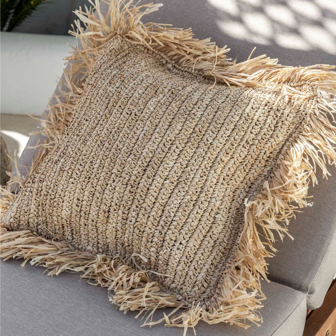 Housse de coussin en raphia | Franges | 45 x 45 cm