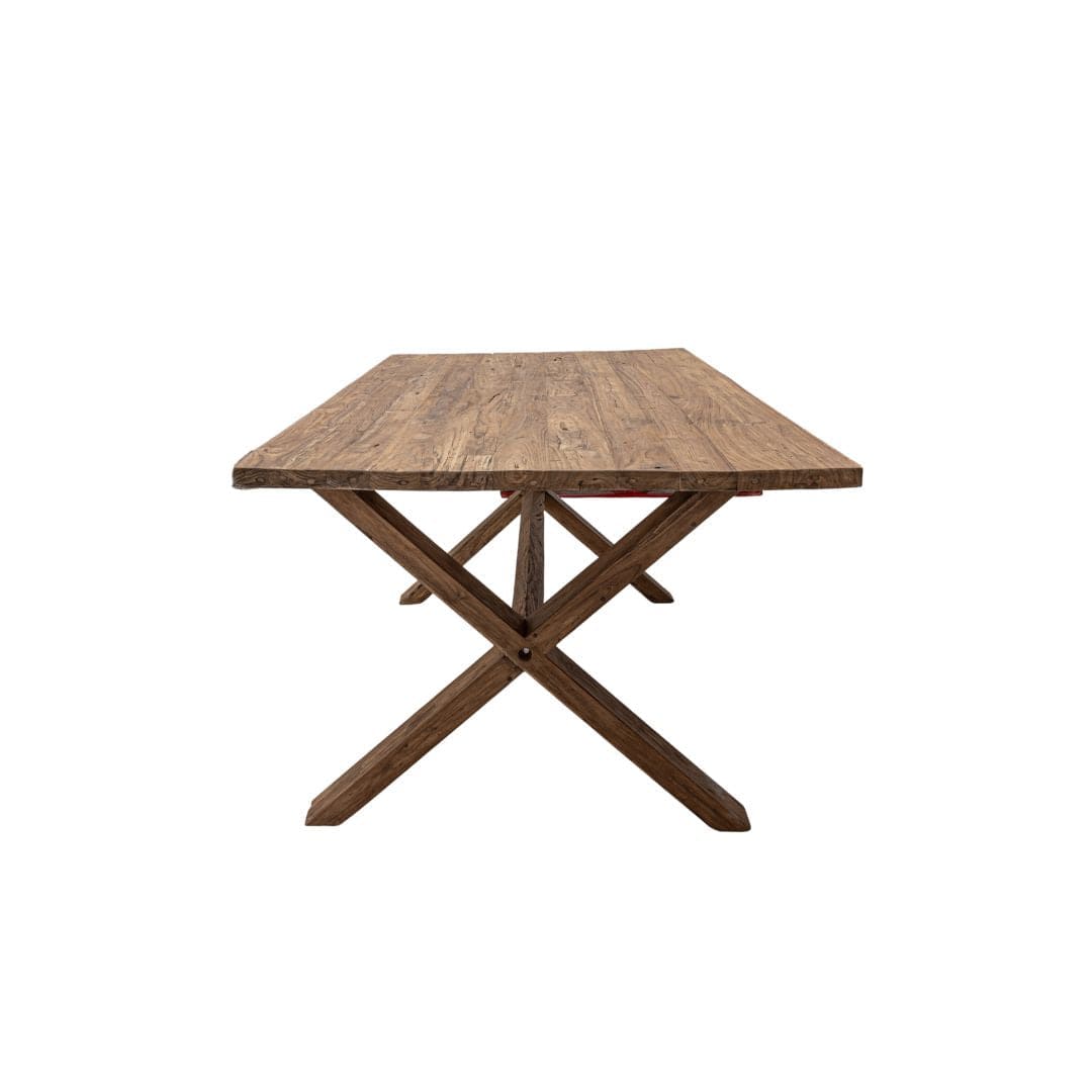 Table à manger en teck recyclé | Pieds en X | 200 x 100 x 75 cm