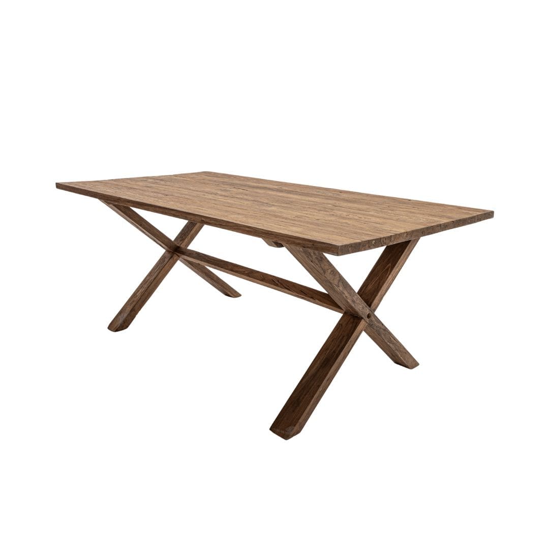 Table à manger en teck recyclé | Pieds en X | 200 x 100 x 75 cm