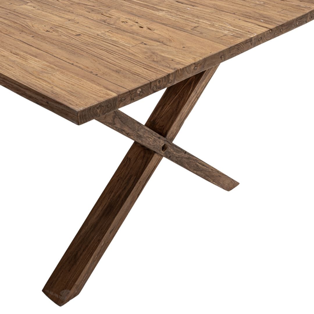 Table à manger en teck recyclé | Pieds en X | 200 x 100 x 75 cm