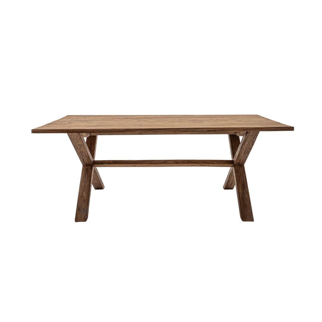 Table à manger en teck recyclé | Pieds en X | 200 x 100 x 75 cm