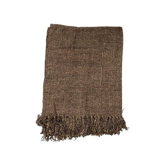 Jeté à franges Etera marron
