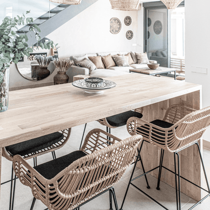 Tabouret de bar Jaipur avec accoudoirs | Noir 58 x 56 x 95 cm